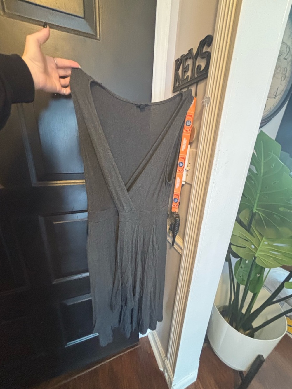 Sleeveless V-Neck Midi Dress in Charcoal Gray - Classic Everyday Style